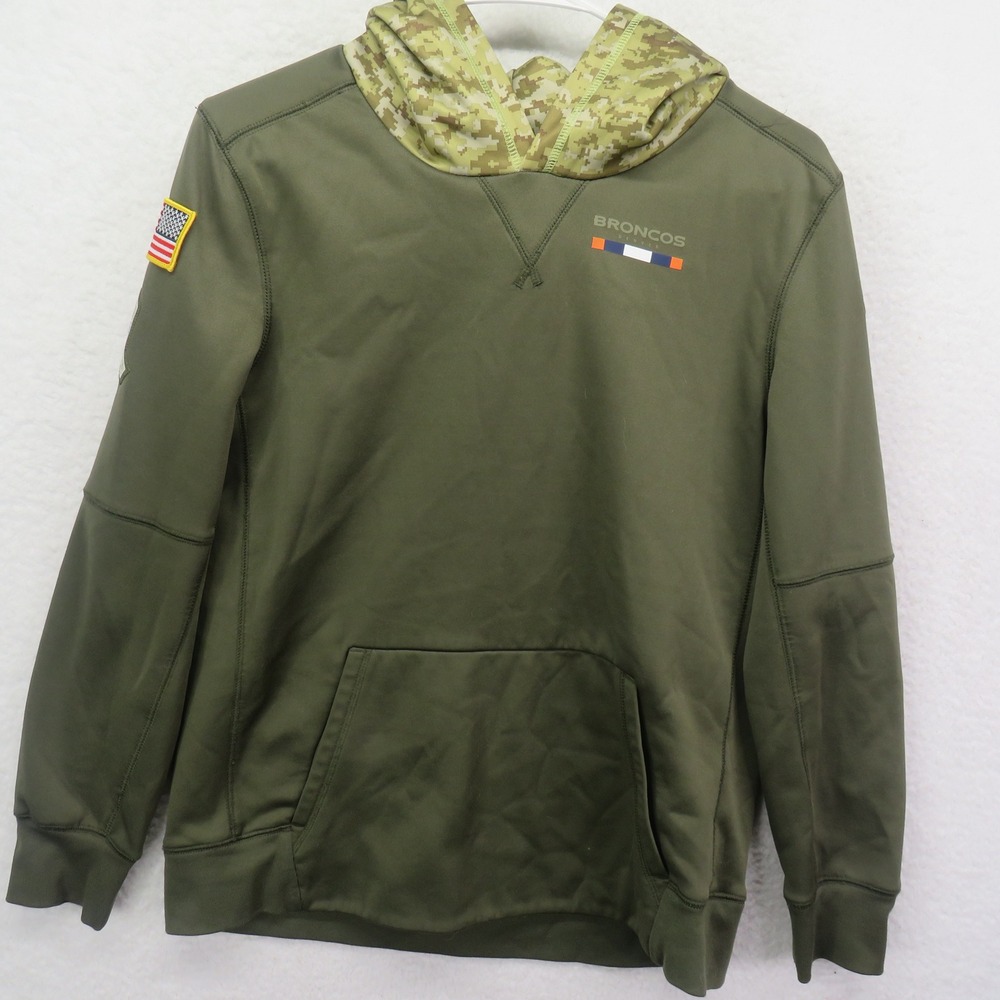 Nike Denver Broncos Salute to Service Hoodie Mens Large Green Camo NFL Dri-FIT